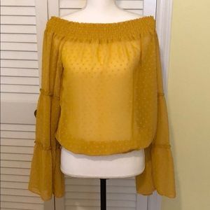 Off-the-shoulder Sheer Yellow Blouse